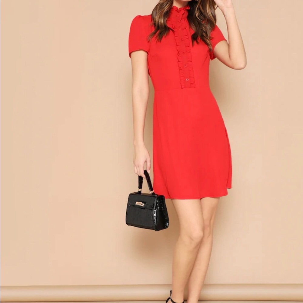 🆕 button up ruffle red pretty red collared sheer dress coverup beach vacation
